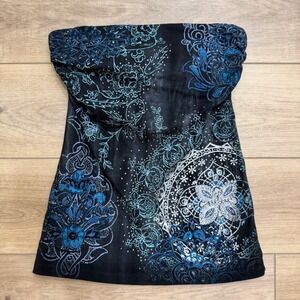 Vintage Fang Y2K Grunge Whimsigoth Mandala Tube Top Built In Bra Black Blue
